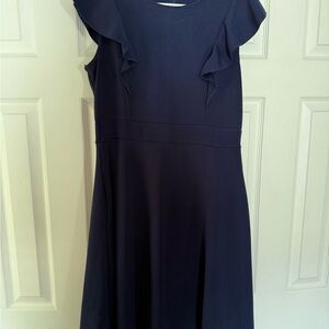 Elegant Navy Ruffle Sleeve Dress